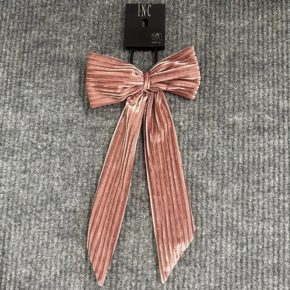 INC Pleated Velvet Bow Hair Tie Womens OS Pink New Large Romantic Accessory